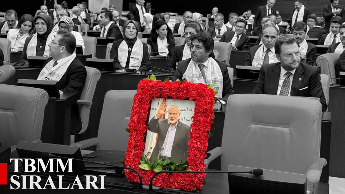 Meclis sıralarında İsmail Heniyye’nin fotoğrafı yer aldı